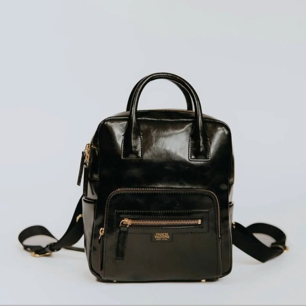 NWT Frances Valentine Small Casey Backpack GLazed Leather Black RARE - Picture 3 of 11